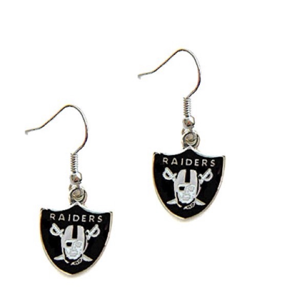 Las Vegas Raiders Iconic Small Shield Logo Dangle Earrings - Picture 1 of 4